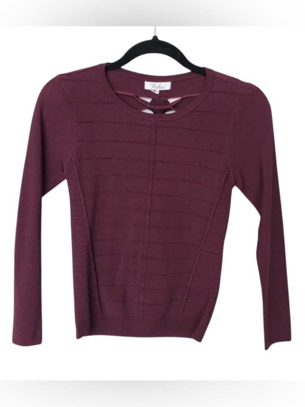 Parker Ribbed Knit Lace-Up Back Sweater Purple Bodycon Top Size L NWT